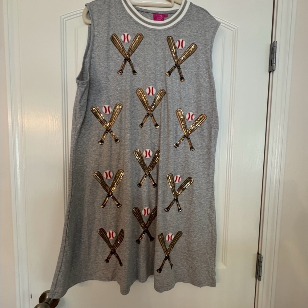 QUEEN OF SPARKLES Gray and Gold Sleeveless Sundress